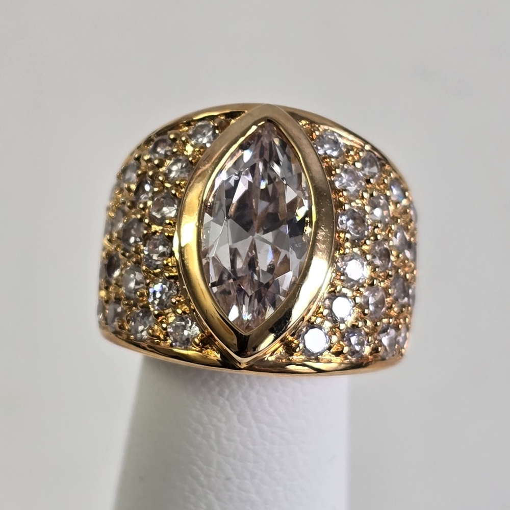Radiant Elegance: Sterling Silver 925 Gold-Plated Marquise Ring